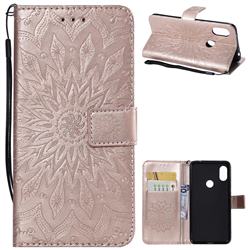 Embossing Sunflower Leather Wallet Case for Mi Xiaomi Redmi Note 6 - Rose Gold