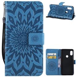 Embossing Sunflower Leather Wallet Case for Mi Xiaomi Redmi Note 6 - Blue