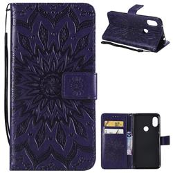 Embossing Sunflower Leather Wallet Case for Mi Xiaomi Redmi Note 6 - Purple