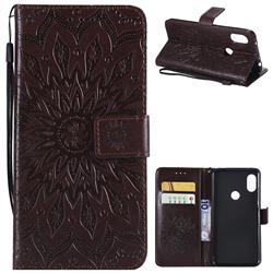Embossing Sunflower Leather Wallet Case for Mi Xiaomi Redmi Note 6 - Brown