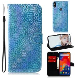 Laser Circle Shining Leather Wallet Phone Case for Mi Xiaomi Redmi Note 6 - Blue
