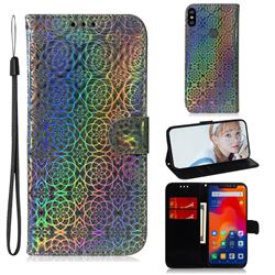 Laser Circle Shining Leather Wallet Phone Case for Mi Xiaomi Redmi Note 6 - Silver