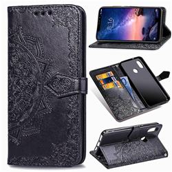 Embossing Imprint Mandala Flower Leather Wallet Case for Mi Xiaomi Redmi Note 6 - Black
