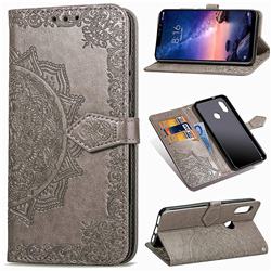 Embossing Imprint Mandala Flower Leather Wallet Case for Mi Xiaomi Redmi Note 6 - Gray