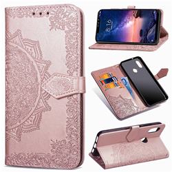 Embossing Imprint Mandala Flower Leather Wallet Case for Mi Xiaomi Redmi Note 6 - Rose Gold