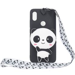 White Panda Neck Lanyard Zipper Wallet Silicone Case for Mi Xiaomi Redmi Note 6 Pro