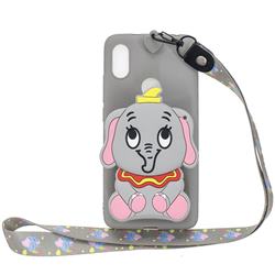 Gray Elephant Neck Lanyard Zipper Wallet Silicone Case for Mi Xiaomi Redmi Note 6 Pro