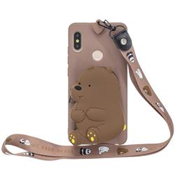 Brown Bear Neck Lanyard Zipper Wallet Silicone Case for Mi Xiaomi Redmi Note 6 Pro