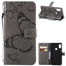 Embossing 3D Butterfly Leather Wallet Case for Mi Xiaomi Redmi Note 6 Pro - Gray