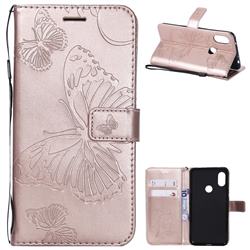Embossing 3D Butterfly Leather Wallet Case for Mi Xiaomi Redmi Note 6 Pro - Rose Gold