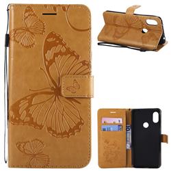 Embossing 3D Butterfly Leather Wallet Case for Mi Xiaomi Redmi Note 6 Pro - Yellow