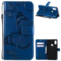 Embossing 3D Butterfly Leather Wallet Case for Mi Xiaomi Redmi Note 6 Pro - Blue