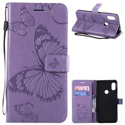 Embossing 3D Butterfly Leather Wallet Case for Mi Xiaomi Redmi Note 6 Pro - Purple