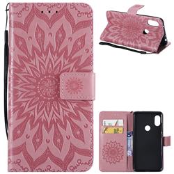 Embossing Sunflower Leather Wallet Case for Mi Xiaomi Redmi Note 6 Pro - Pink