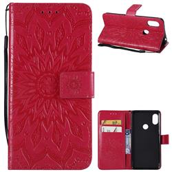 Embossing Sunflower Leather Wallet Case for Mi Xiaomi Redmi Note 6 Pro - Red