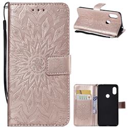 Embossing Sunflower Leather Wallet Case for Mi Xiaomi Redmi Note 6 Pro - Rose Gold