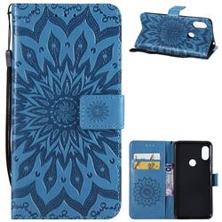 Embossing Sunflower Leather Wallet Case for Mi Xiaomi Redmi Note 6 Pro - Blue