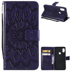 Embossing Sunflower Leather Wallet Case for Mi Xiaomi Redmi Note 6 Pro - Purple
