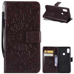 Embossing Sunflower Leather Wallet Case for Mi Xiaomi Redmi Note 6 Pro - Brown