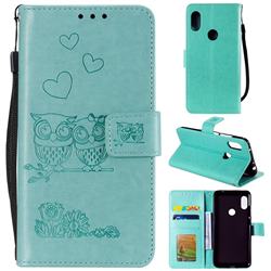Embossing Owl Couple Flower Leather Wallet Case for Mi Xiaomi Redmi Note 6 Pro - Green