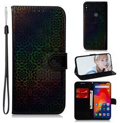 Laser Circle Shining Leather Wallet Phone Case for Mi Xiaomi Redmi Note 6 Pro - Black
