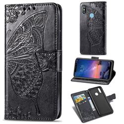 Embossing Mandala Flower Butterfly Leather Wallet Case for Mi Xiaomi Redmi Note 6 Pro - Black