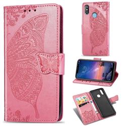 Embossing Mandala Flower Butterfly Leather Wallet Case for Mi Xiaomi Redmi Note 6 Pro - Pink