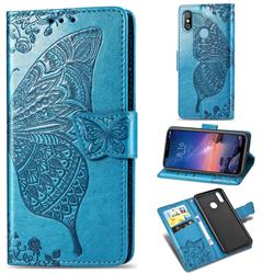 Embossing Mandala Flower Butterfly Leather Wallet Case for Mi Xiaomi Redmi Note 6 Pro - Blue
