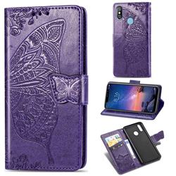 Embossing Mandala Flower Butterfly Leather Wallet Case for Mi Xiaomi Redmi Note 6 Pro - Dark Purple