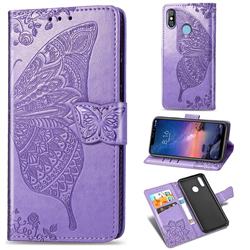 Embossing Mandala Flower Butterfly Leather Wallet Case for Mi Xiaomi Redmi Note 6 Pro - Light Purple