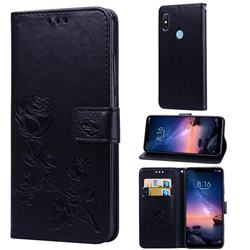 Embossing Rose Flower Leather Wallet Case for Mi Xiaomi Redmi Note 6 Pro - Black