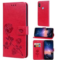 Embossing Rose Flower Leather Wallet Case for Mi Xiaomi Redmi Note 6 Pro - Red