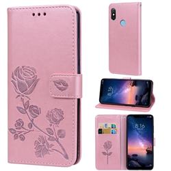 Embossing Rose Flower Leather Wallet Case for Mi Xiaomi Redmi Note 6 Pro - Rose Gold