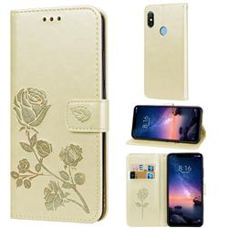 Embossing Rose Flower Leather Wallet Case for Mi Xiaomi Redmi Note 6 Pro - Golden