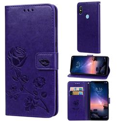 Embossing Rose Flower Leather Wallet Case for Mi Xiaomi Redmi Note 6 Pro - Purple
