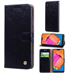 Luxury Retro Oil Wax PU Leather Wallet Phone Case for Mi Xiaomi Redmi Note 6 Pro - Deep Black