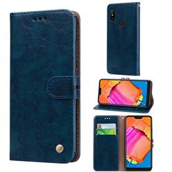 Luxury Retro Oil Wax PU Leather Wallet Phone Case for Mi Xiaomi Redmi Note 6 Pro - Sapphire