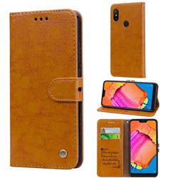 Luxury Retro Oil Wax PU Leather Wallet Phone Case for Mi Xiaomi Redmi Note 6 Pro - Orange Yellow