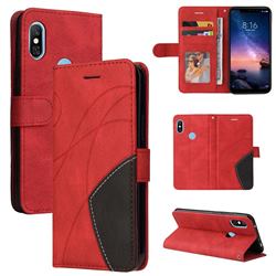 Luxury Two-color Stitching Leather Wallet Case Cover for Mi Xiaomi Redmi Note 6 Pro - Red