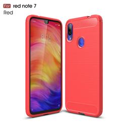 Luxury Carbon Fiber Brushed Wire Drawing Silicone TPU Back Cover for Xiaomi Mi Redmi Note 7 / Note 7 Pro - Red