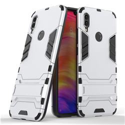 Armor Premium Tactical Grip Kickstand Shockproof Dual Layer Rugged Hard Cover for Xiaomi Mi Redmi Note 7 / Note 7 Pro - Silver