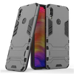 Armor Premium Tactical Grip Kickstand Shockproof Dual Layer Rugged Hard Cover for Xiaomi Mi Redmi Note 7 / Note 7 Pro - Gray