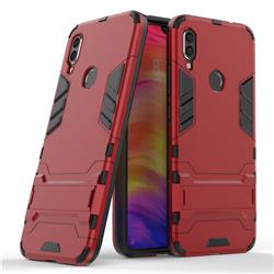 Armor Premium Tactical Grip Kickstand Shockproof Dual Layer Rugged Hard Cover for Xiaomi Mi Redmi Note 7 / Note 7 Pro - Wine Red
