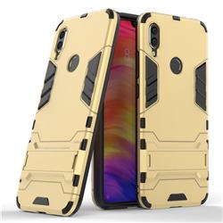 Armor Premium Tactical Grip Kickstand Shockproof Dual Layer Rugged Hard Cover for Xiaomi Mi Redmi Note 7 / Note 7 Pro - Golden