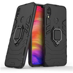 Black Panther Armor Metal Ring Grip Shockproof Dual Layer Rugged Hard Cover for Xiaomi Mi Redmi Note 7 / Note 7 Pro - Black