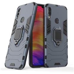 Black Panther Armor Metal Ring Grip Shockproof Dual Layer Rugged Hard Cover for Xiaomi Mi Redmi Note 7 / Note 7 Pro - Blue
