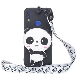 White Panda Neck Lanyard Zipper Wallet Silicone Case for Xiaomi Mi Redmi Note 7 / Note 7 Pro