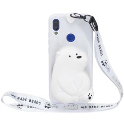 White Polar Bear Neck Lanyard Zipper Wallet Silicone Case for Xiaomi Mi Redmi Note 7 / Note 7 Pro