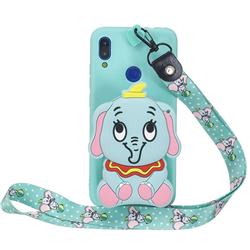 Blue Elephant Neck Lanyard Zipper Wallet Silicone Case for Xiaomi Mi Redmi Note 7 / Note 7 Pro