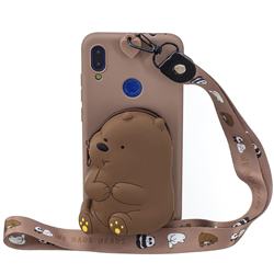 Brown Bear Neck Lanyard Zipper Wallet Silicone Case for Xiaomi Mi Redmi Note 7 / Note 7 Pro